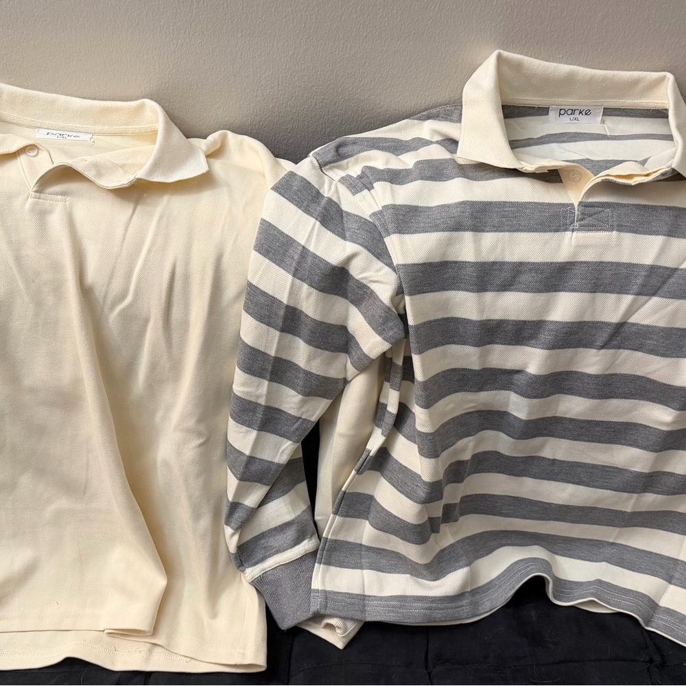 Parke Women's Cream and Gray Striped Button Down Shirt